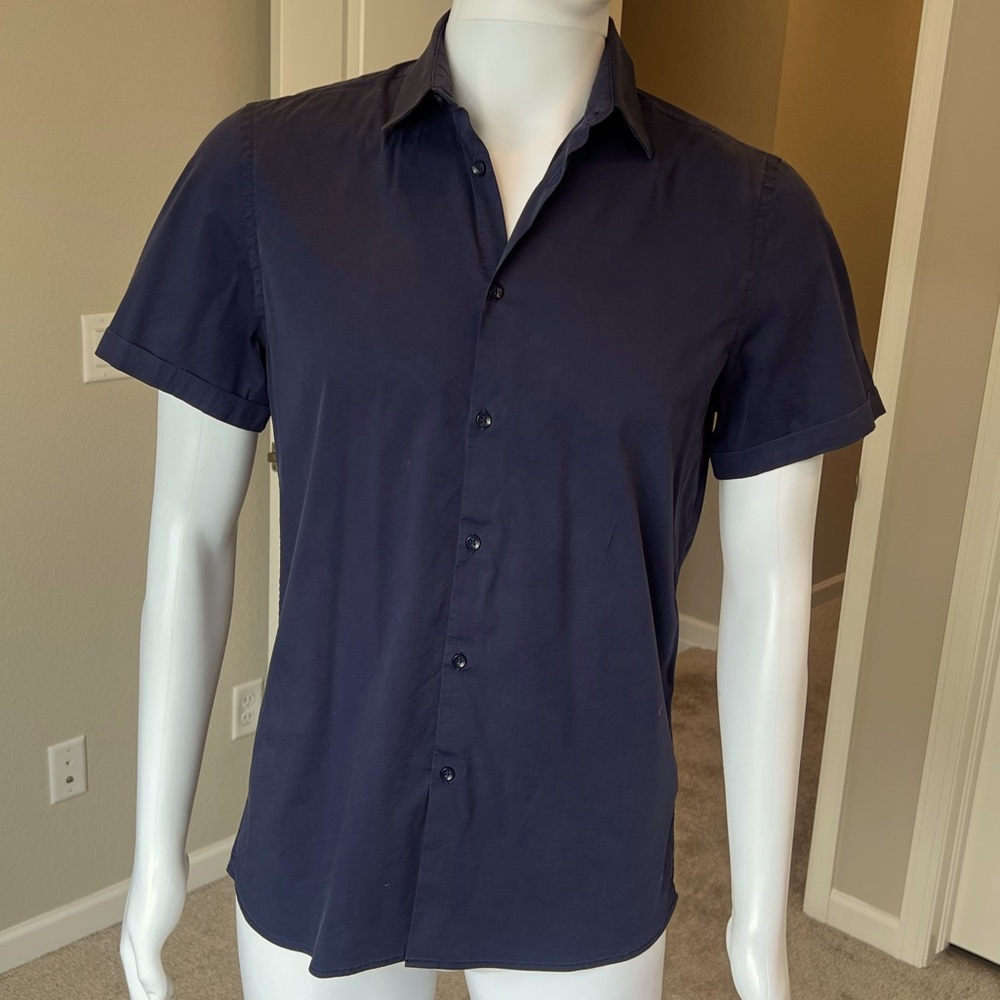 Solid Navy Slim-Fit Button-Up